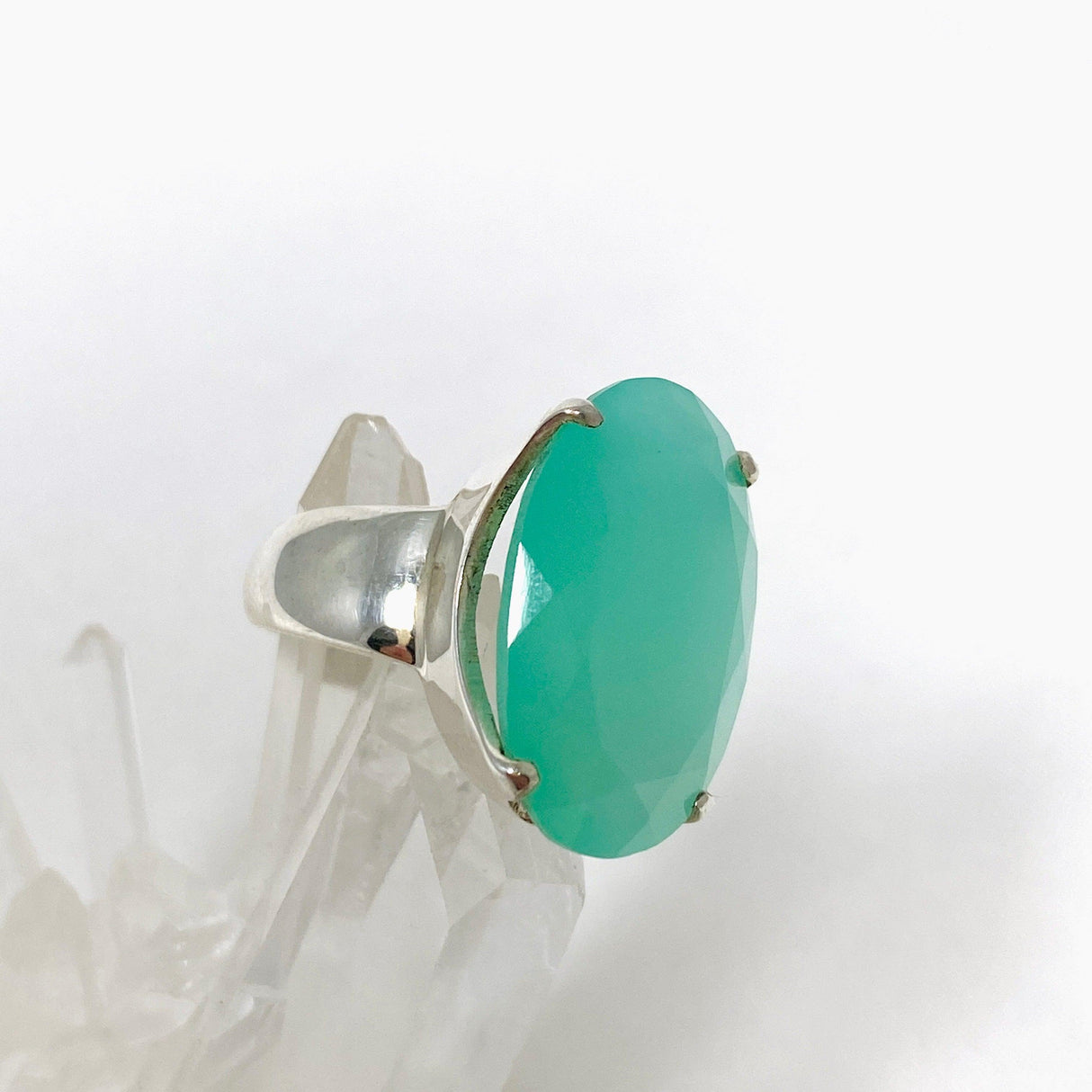 Chrysoprase Faceted Oval Ring Size 7.5 PRGJ469 - Nature's Magick