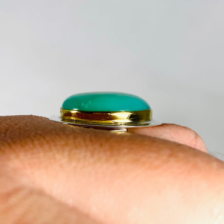 Chrysoprase round ring with brass detailing s.11 KRGJ2942 - Nature's Magick