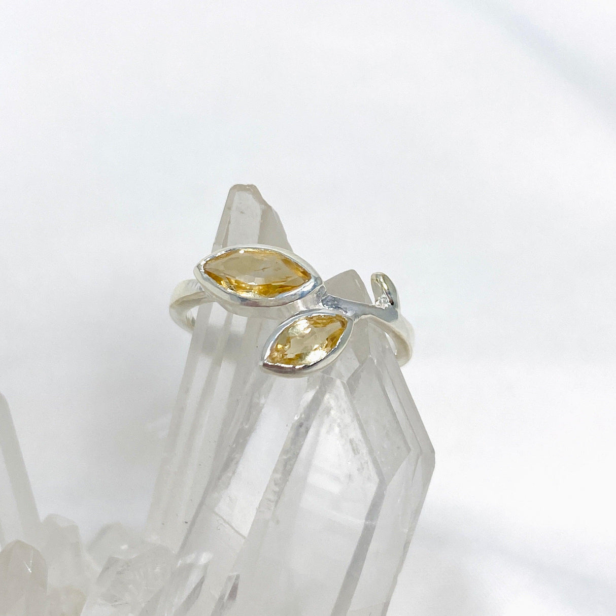 Citrine Faceted Marquise Multistone Leaf Ring R3735 - Nature's Magick