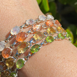 Peridot faceted oval gemstone in 925 silver crown setting bracelet PBGJ032