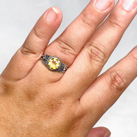 Citrine Faceted Round Ring in a Decorative Setting R3671 - Nature's Magick