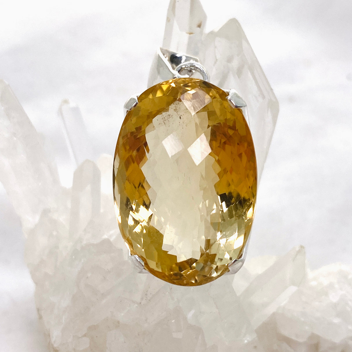 Citrine Oval Checkerboard Faceted Pendant KPGJ4786