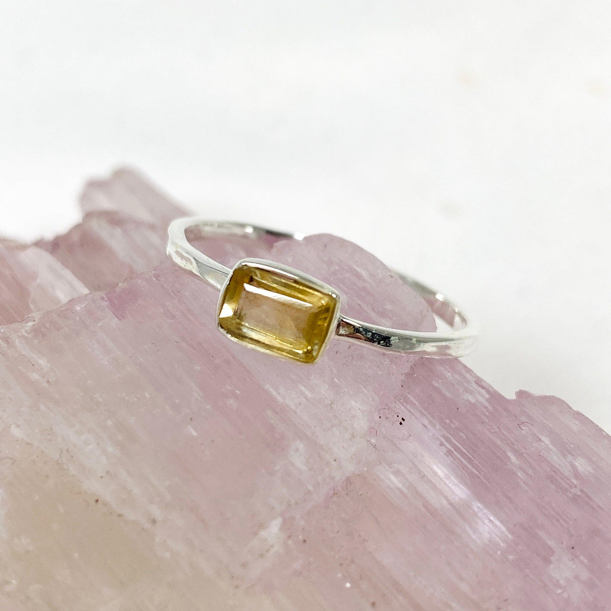 Citrine Rectangular Faceted Fine Band Ring R3793-CIT - Nature's Magick