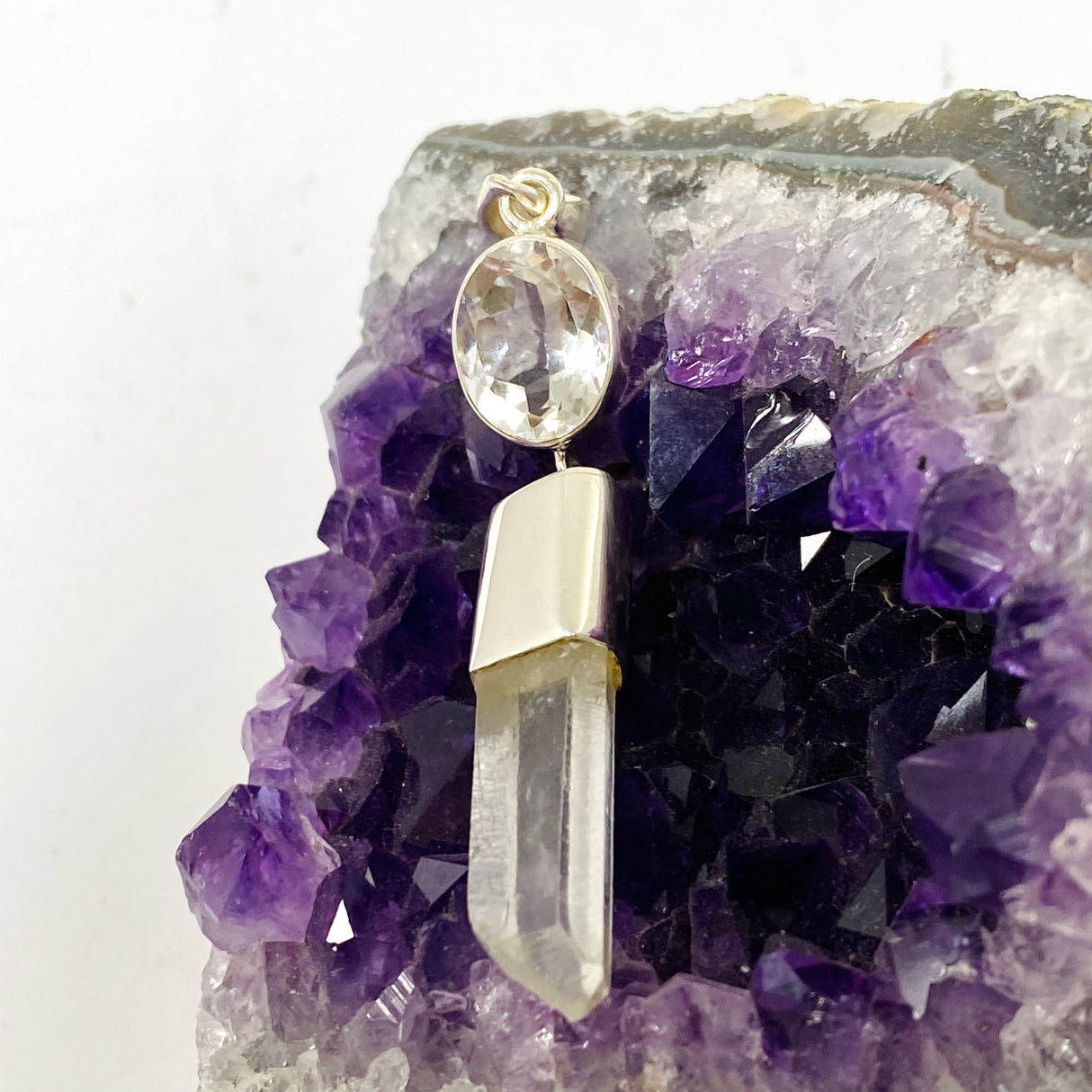 Clear Quartz and Faceted Clear Quartz Pendant BTP-95