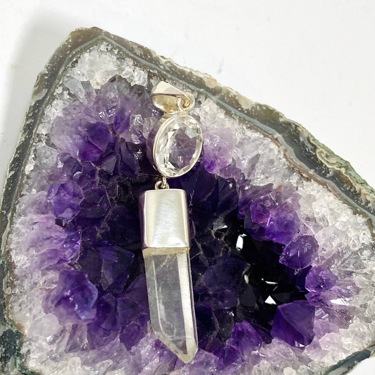 Clear Quartz and Faceted Clear Quartz Pendant BTP-95