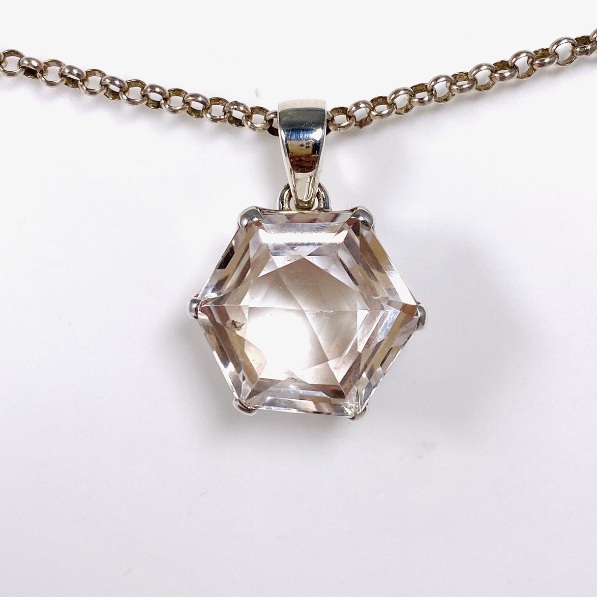 Clear Quartz Faceted Hexagon Pendant PPGJ621 - Nature's Magick