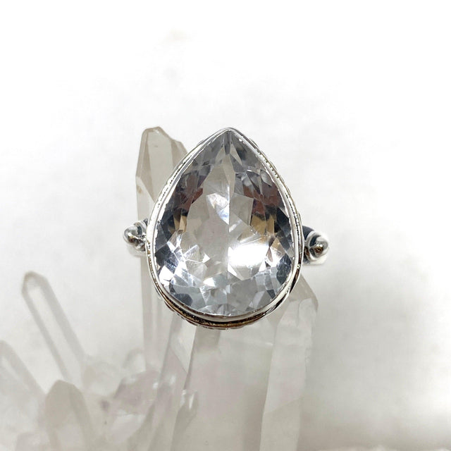 Clear Quartz Faceted Teardrop Ring in a Decorative Setting R3817 - Nature's Magick