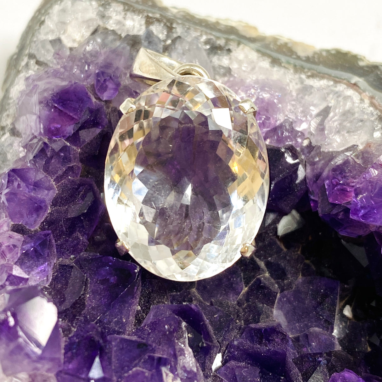 Clear Quartz Oval Faceted Pendant PPGJ1269
