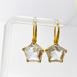Clear Quartz Pentagon Faceted Star Gold Plated Claw Set Drop Earrings PEGJ372