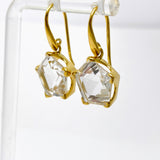Clear Quartz Pentagon Faceted Star Gold Plated Claw Set Drop Earrings PEGJ372