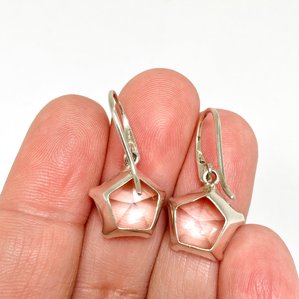 Clear Quartz Pentagon Faceted Star Earrings PEGJ397