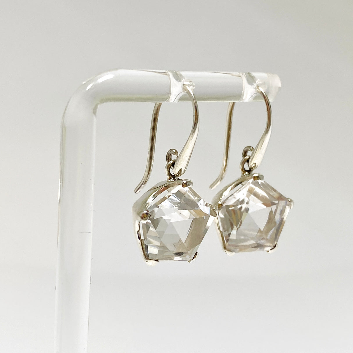 Clear Quartz Pentagon Faceted Star Earrings PEGJ397