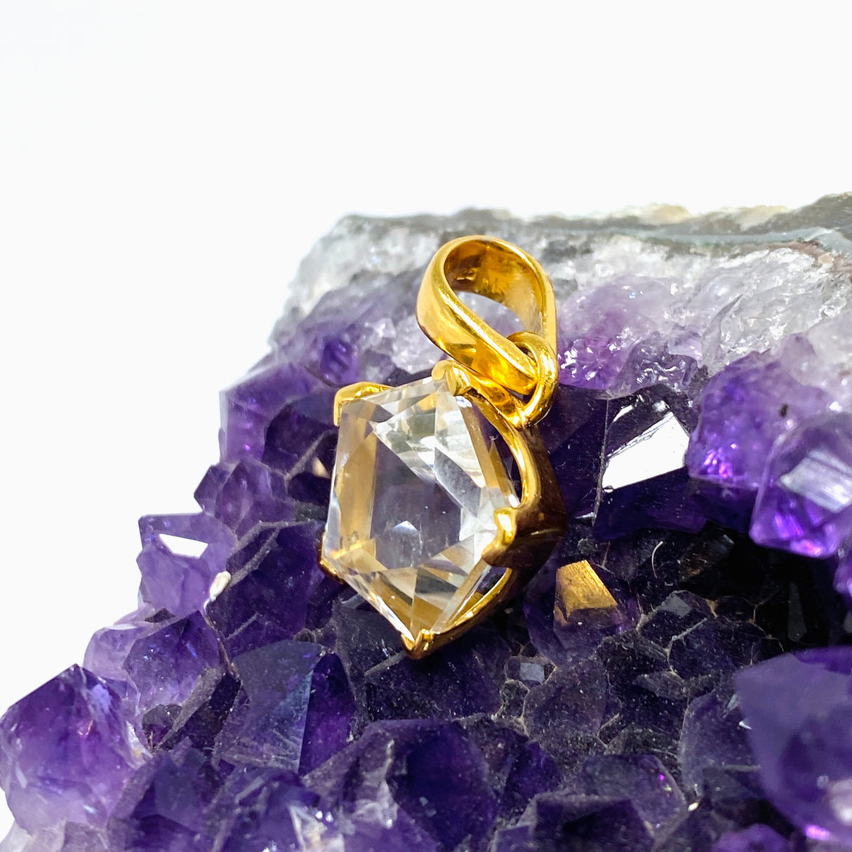 Clear Quartz Pentagon Faceted Star Gold Plated Pendant PPGJ1218