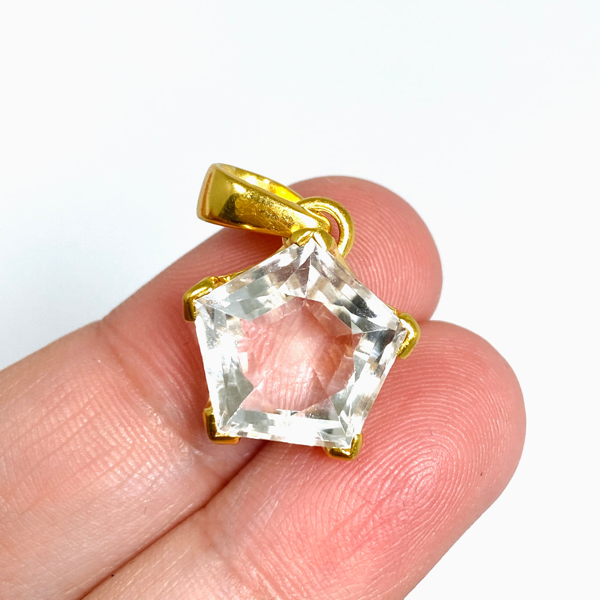 Clear Quartz Pentagon Faceted Star Gold Plated Pendant PPGJ1218
