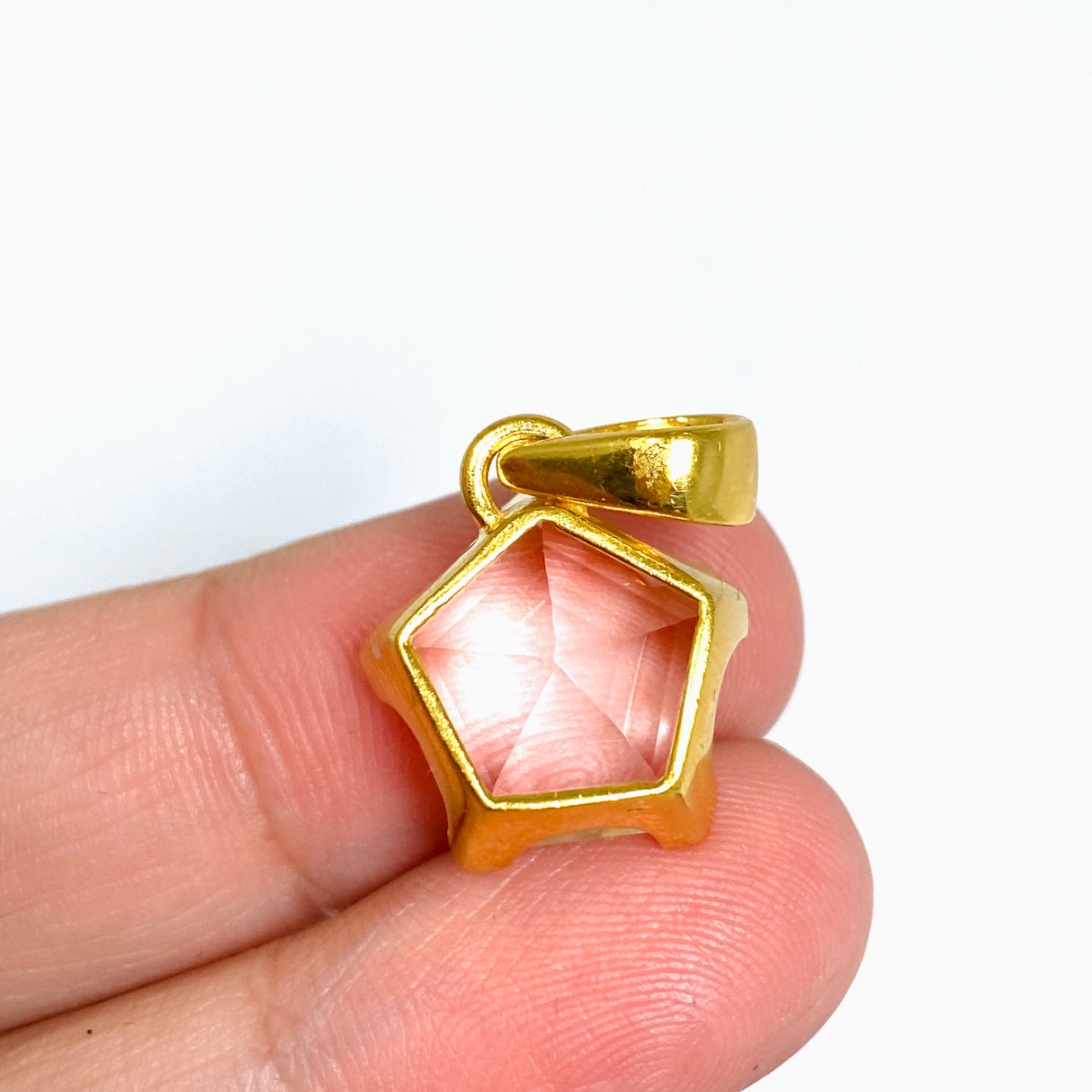 Clear Quartz Pentagon Faceted Star Gold Plated Pendant PPGJ1218