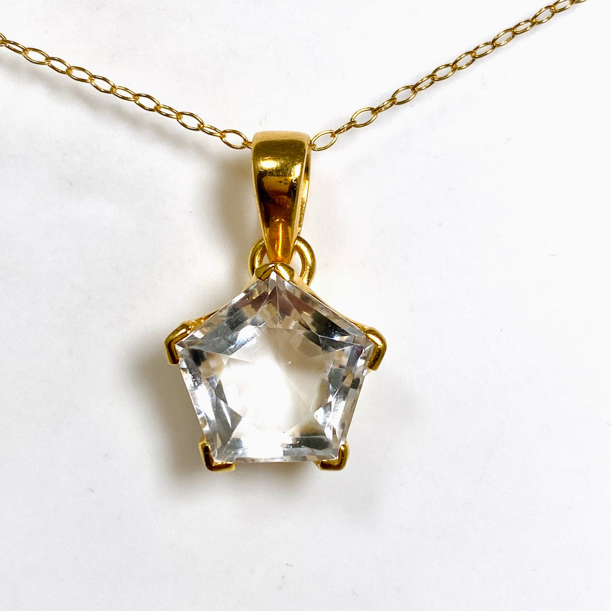 Clear Quartz Pentagon Faceted Star Gold Plated Pendant PPGJ1218