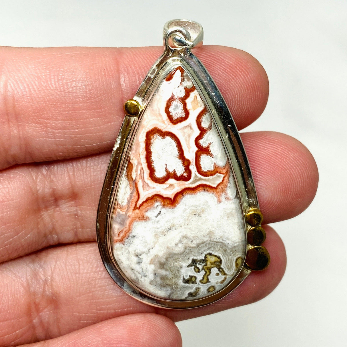 Crazy Lace Rosetta Stone Teardrop Pendant in a Decorative Setting KPGJ4449 - Nature's Magick