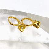 Cubic Zirconia Gold Plated Heart Drop Huggie Earrings SE2717-YG