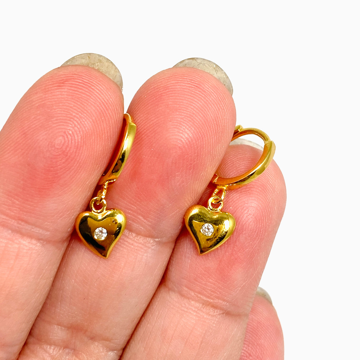 Cubic Zirconia Gold Plated Heart Drop Huggie Earrings SE2717-YG
