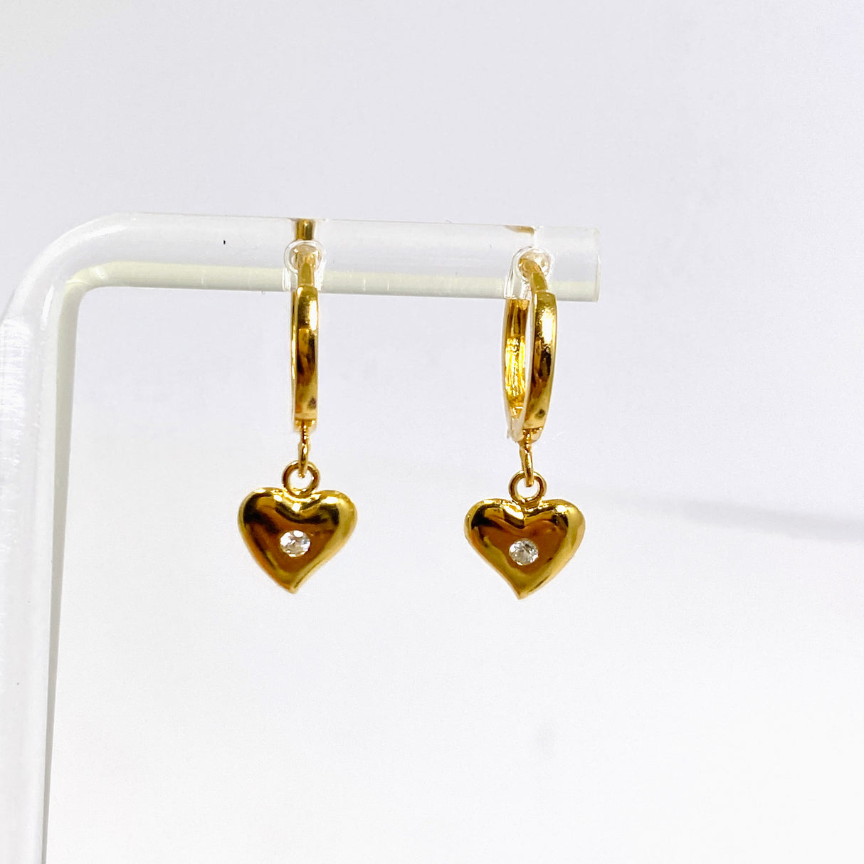 Cubic Zirconia Gold Plated Heart Drop Huggie Earrings SE2717-YG
