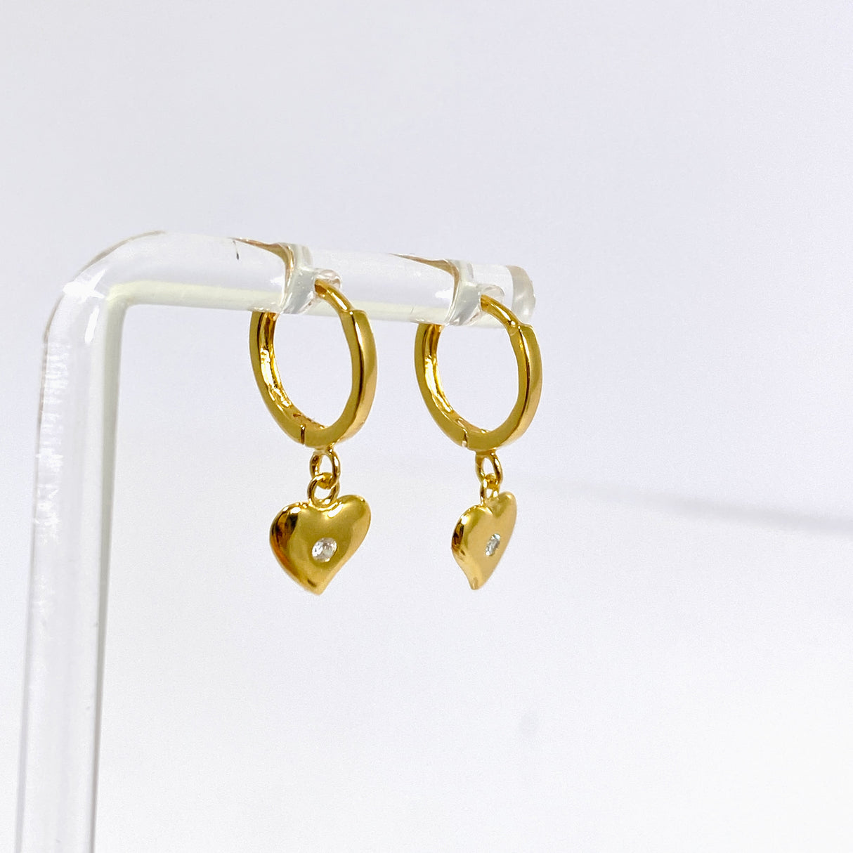 Cubic Zirconia Gold Plated Heart Drop Huggie Earrings SE2717-YG