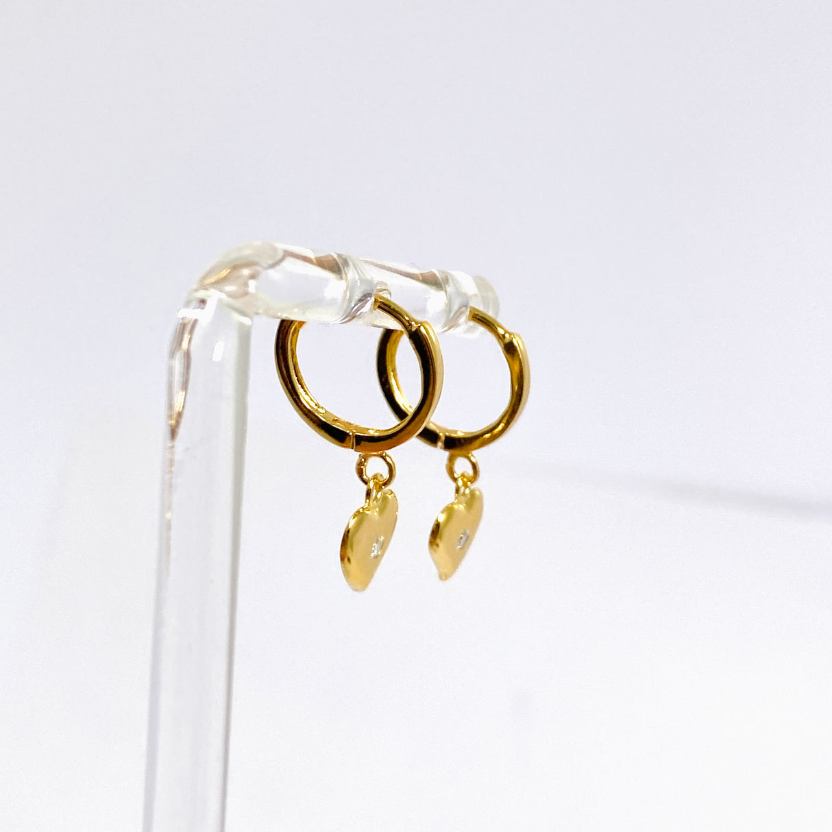 Cubic Zirconia Gold Plated Heart Drop Huggie Earrings SE2717-YG