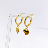 Cubic Zirconia Gold Plated Heart Drop Huggie Earrings SE2717-YG