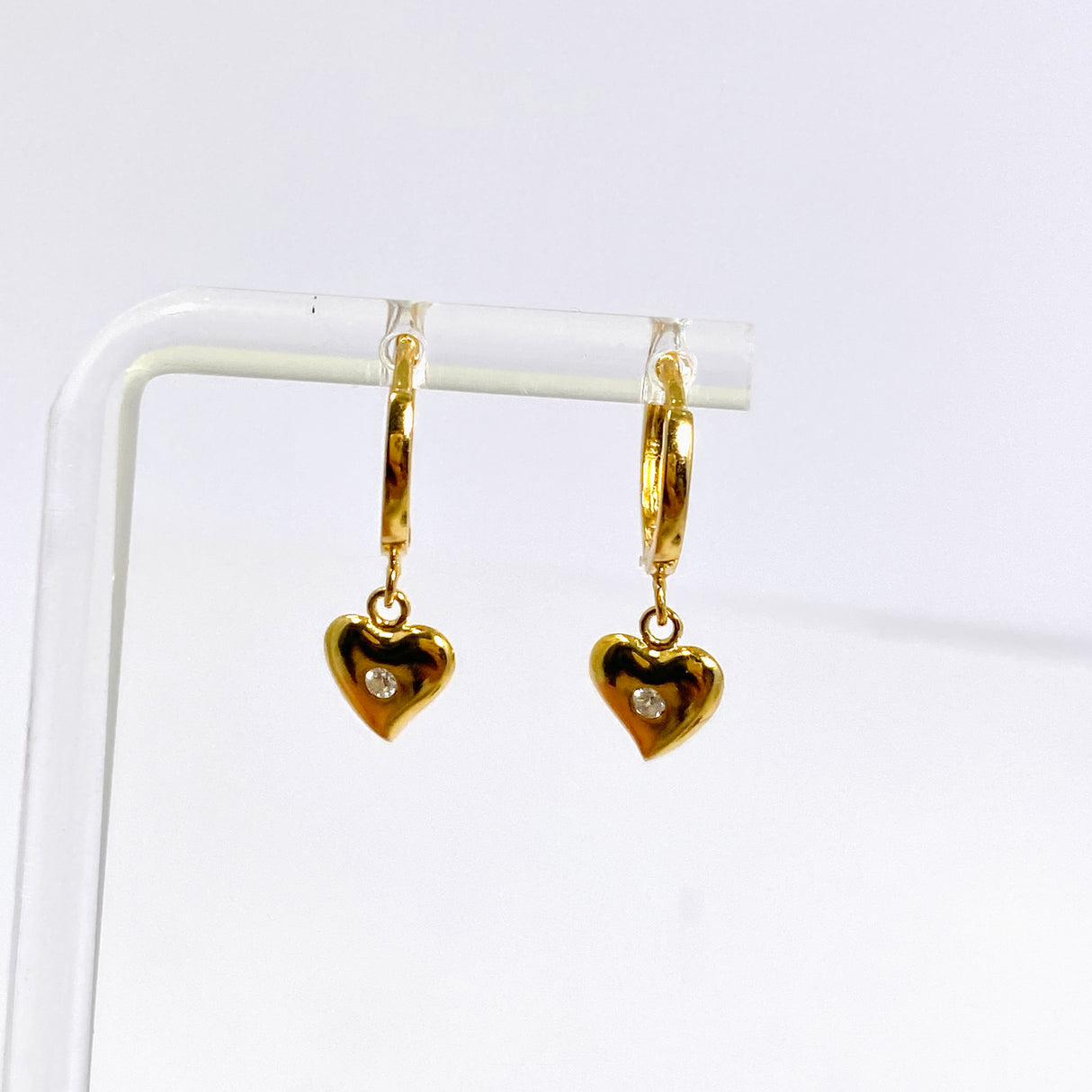 Cubic Zirconia Gold Plated Heart Drop Huggie Earrings SE2717-YG