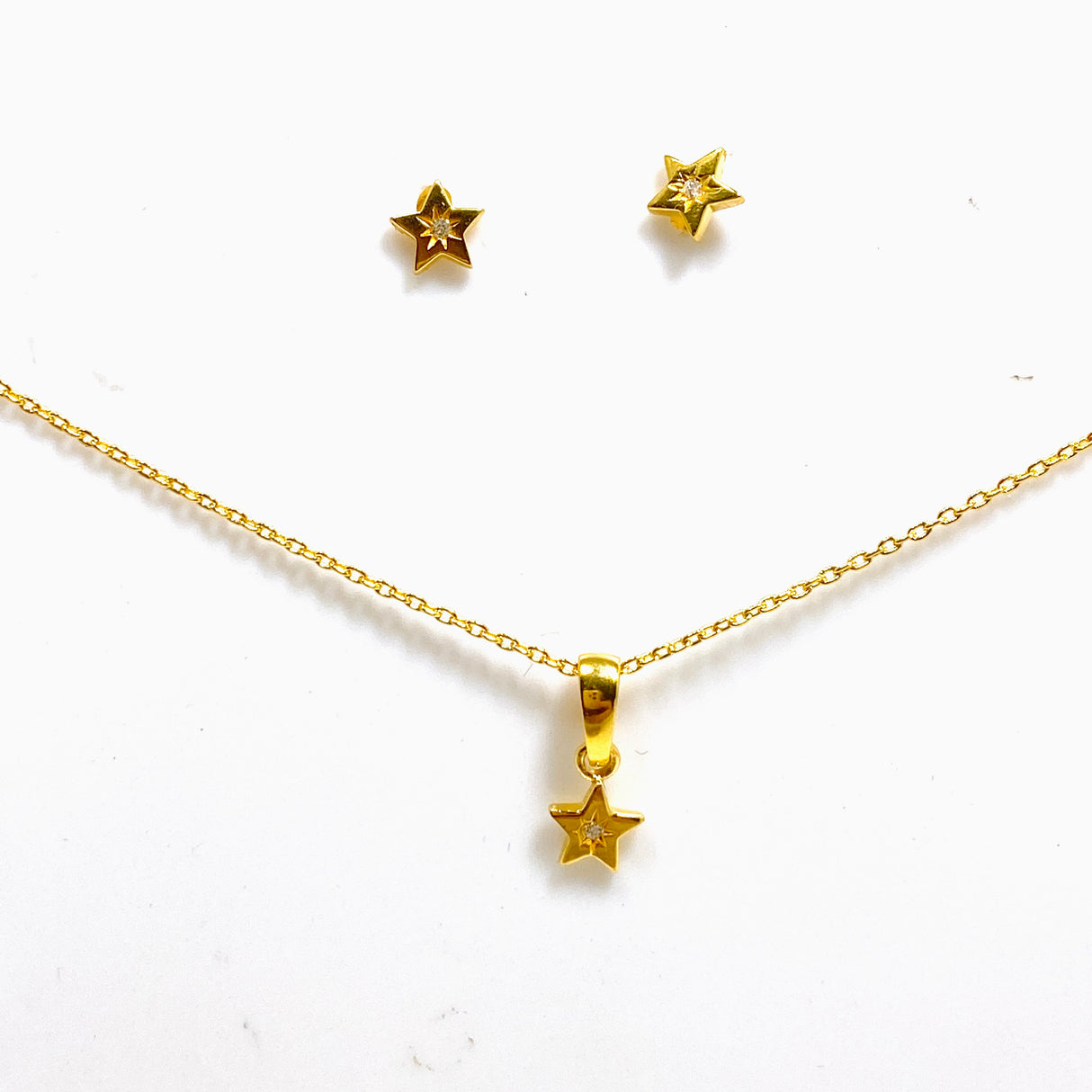Cubic Zirconia Gold Plated Star Necklace and Earring Set SET195