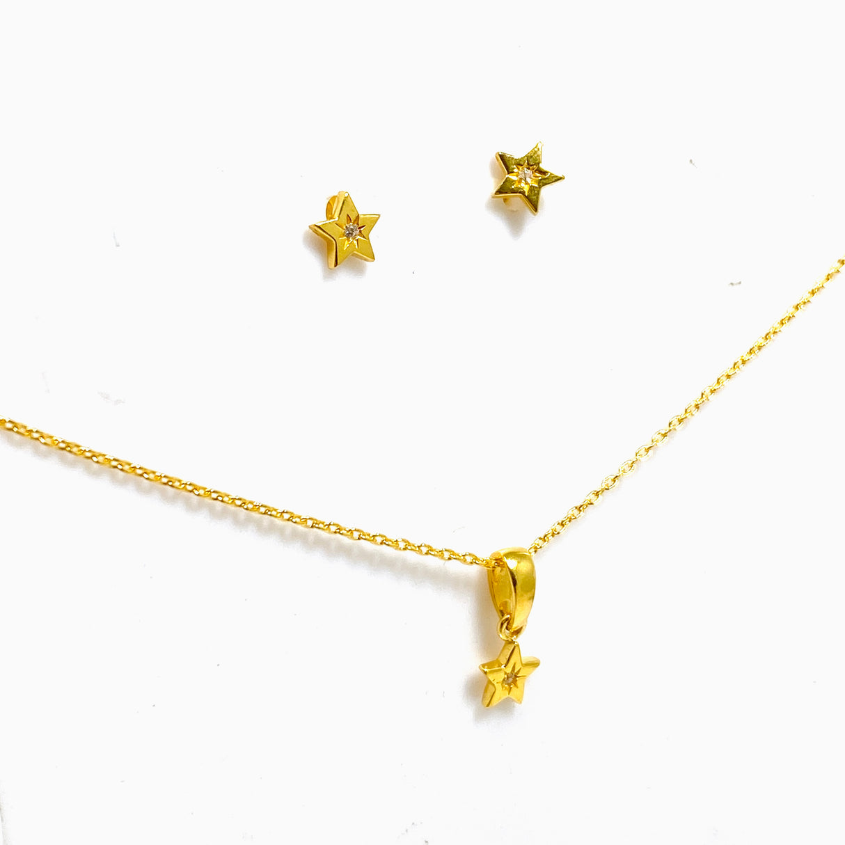Cubic Zirconia Gold Plated Star Necklace and Earring Set SET195