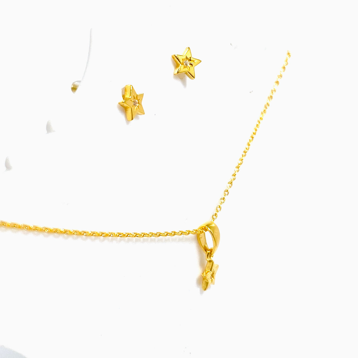 Cubic Zirconia Gold Plated Star Necklace and Earring Set SET195