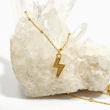 Cubic Zirconia Lightning Bolt Gold Plated Pendant on a Ball Chain 42cm NK548-YG