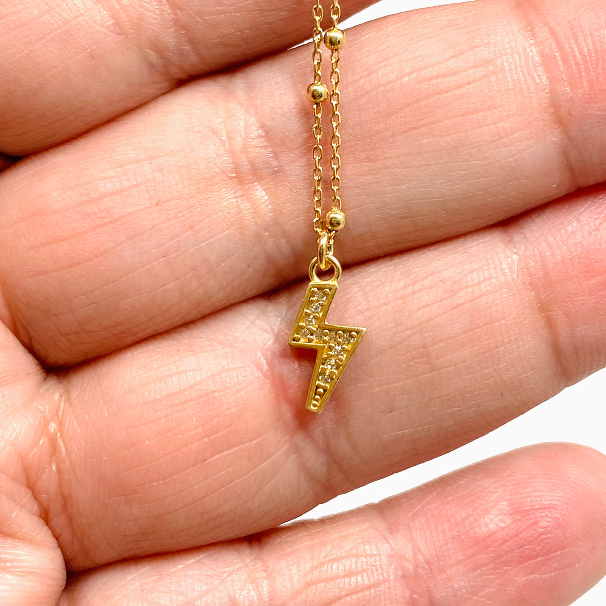 Cubic Zirconia Lightning Bolt Gold Plated Pendant on a Ball Chain 42cm NK548-YG