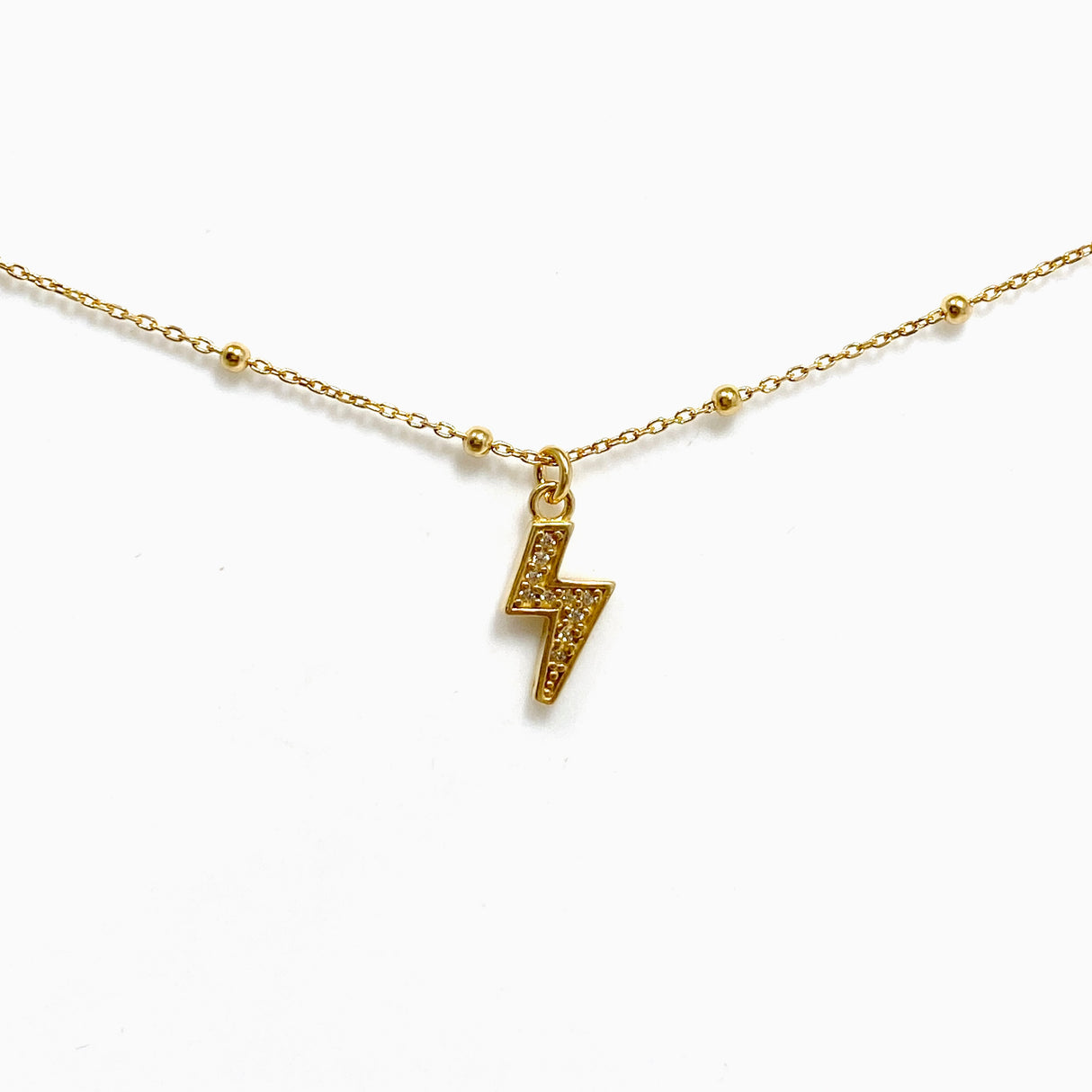 Cubic Zirconia Lightning Bolt Gold Plated Pendant on a Ball Chain 42cm NK548-YG