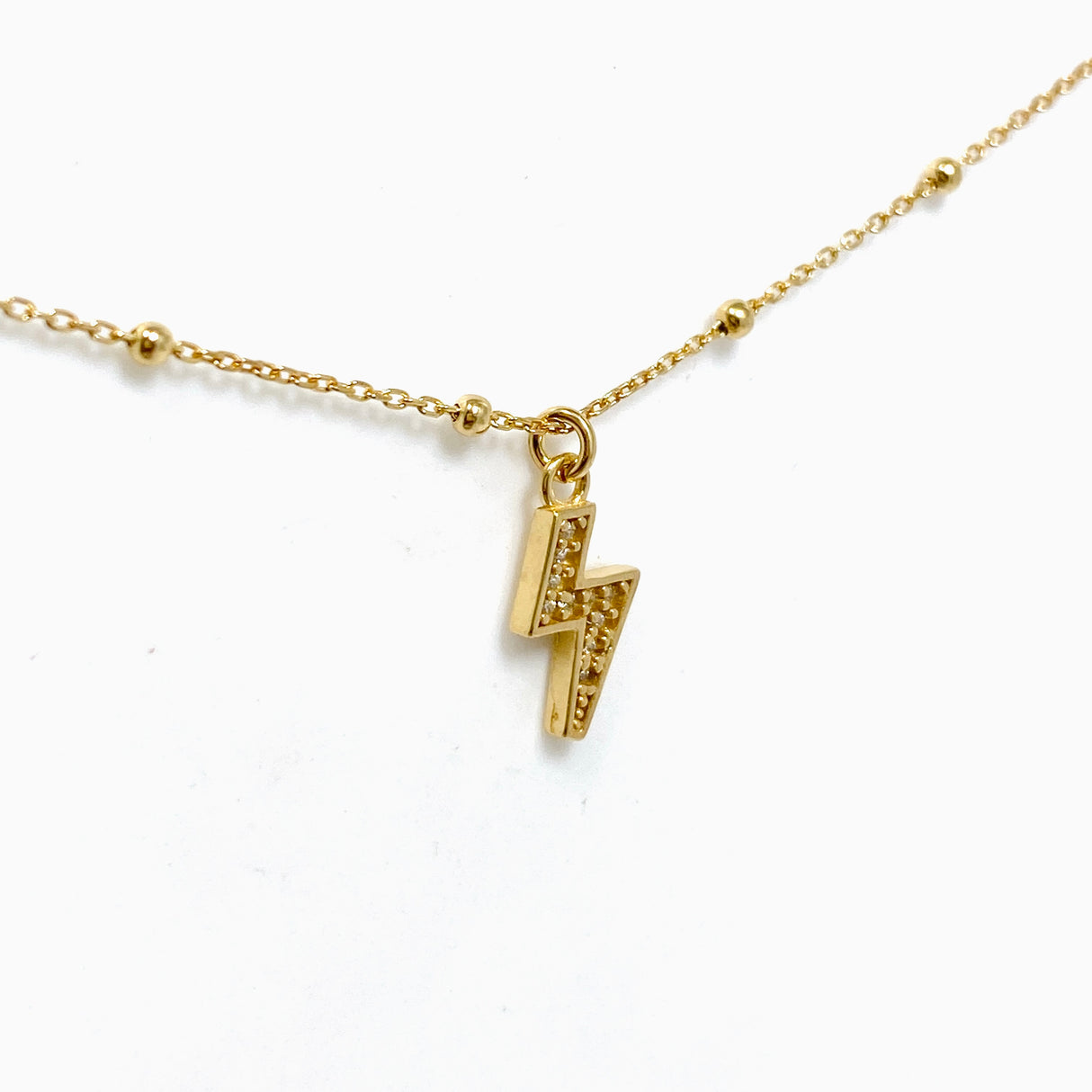 Cubic Zirconia Lightning Bolt Gold Plated Pendant on a Ball Chain 42cm NK548-YG