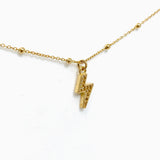 Cubic Zirconia Lightning Bolt Gold Plated Pendant on a Ball Chain 42cm NK548-YG