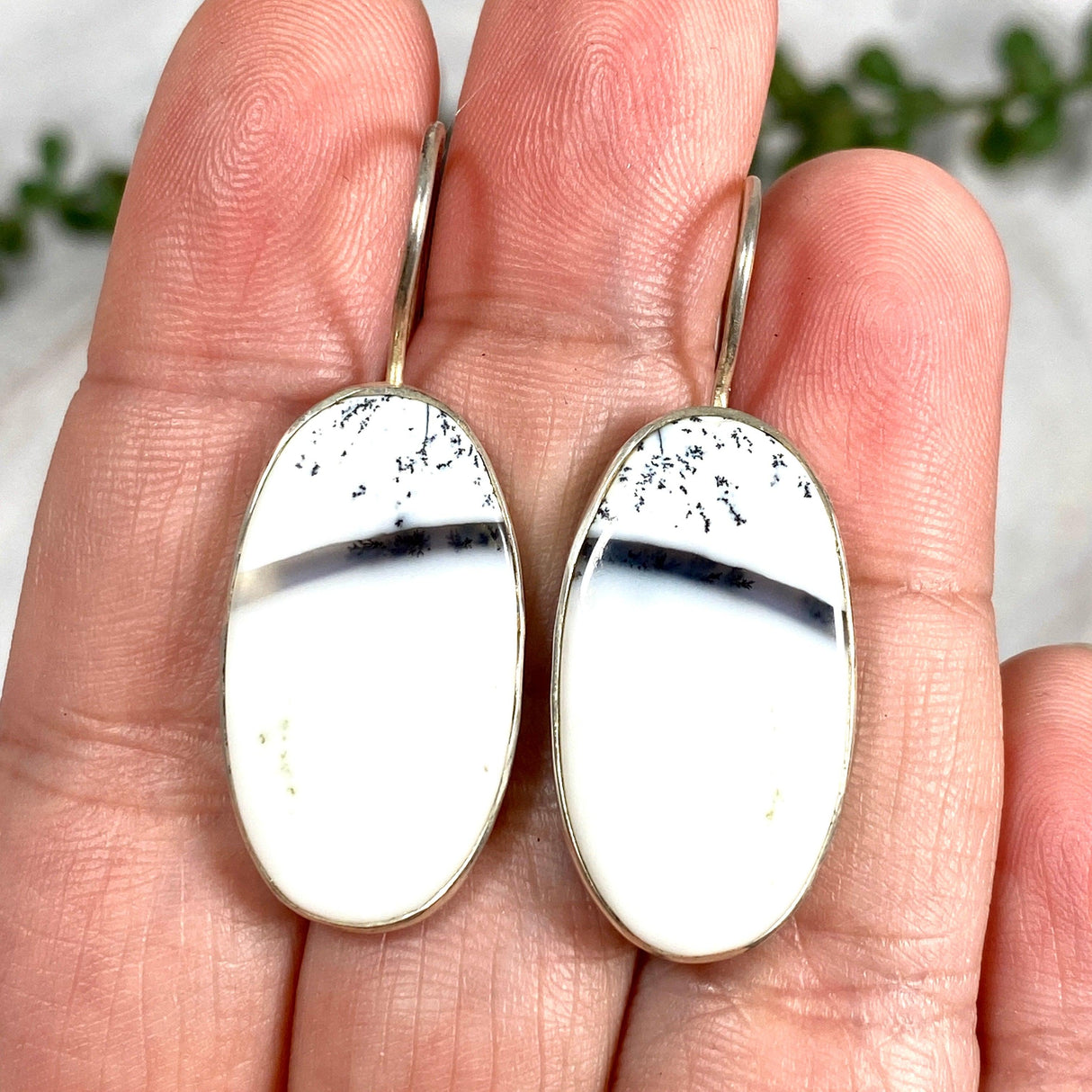 Dendritic Opal oval cabochon earrings KEGJ528 - Nature's Magick