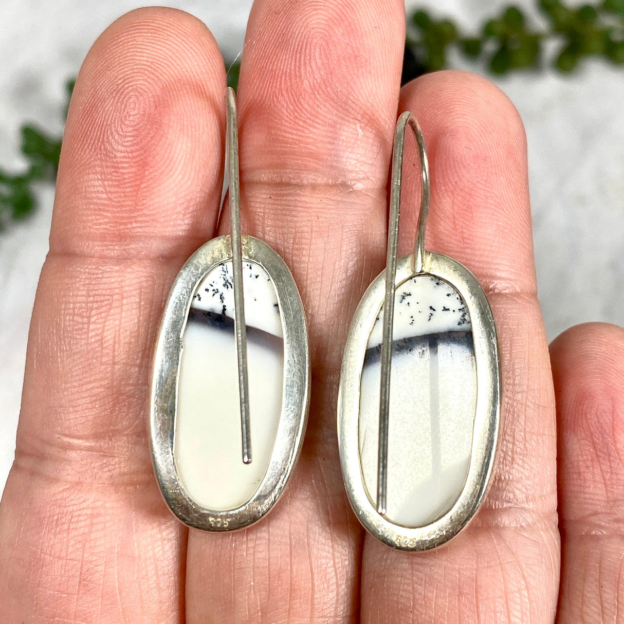 Dendritic Opal oval cabochon earrings KEGJ528 - Nature's Magick