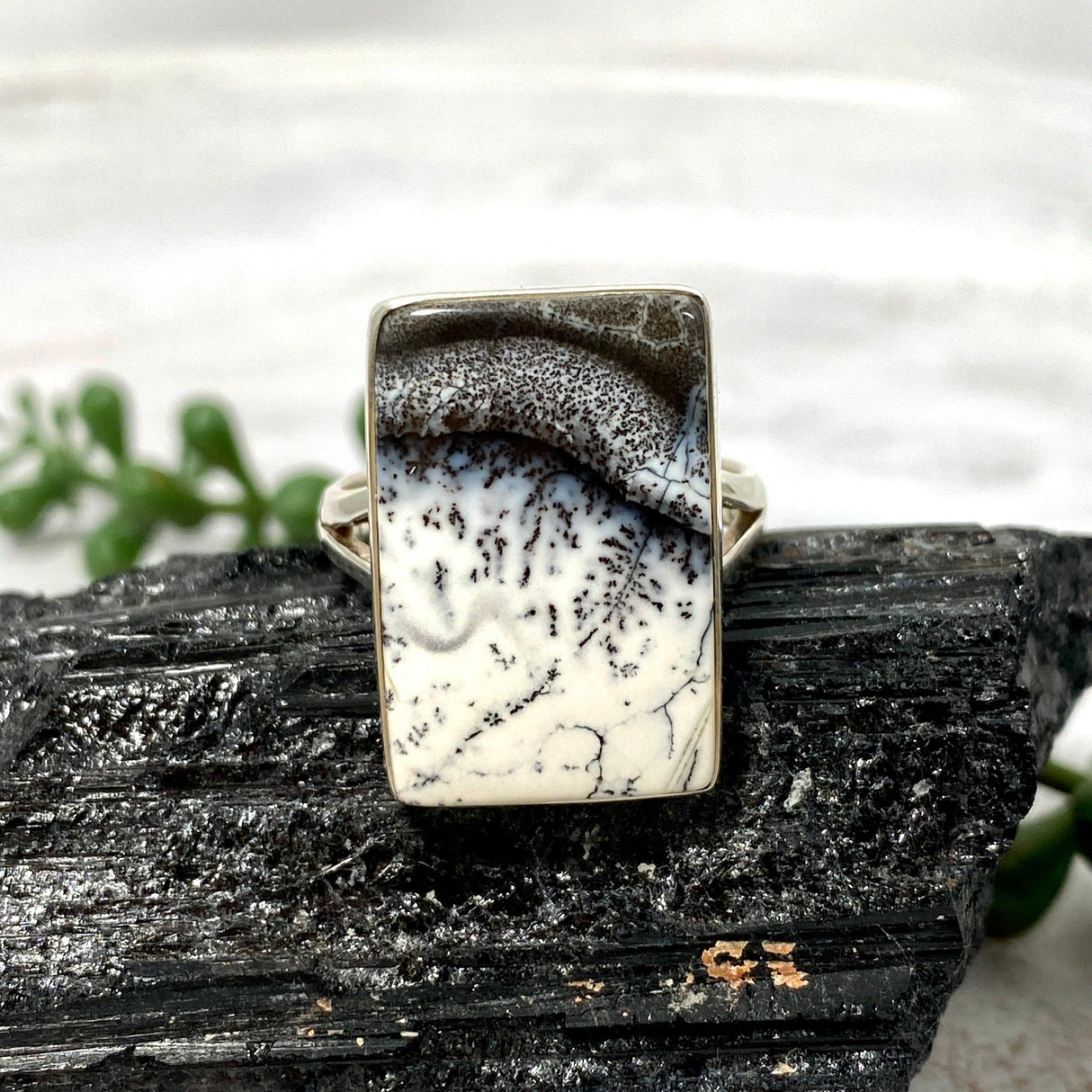 Dendritic Opal rectangular ring s.10 KRGJ2294 - Nature's Magick