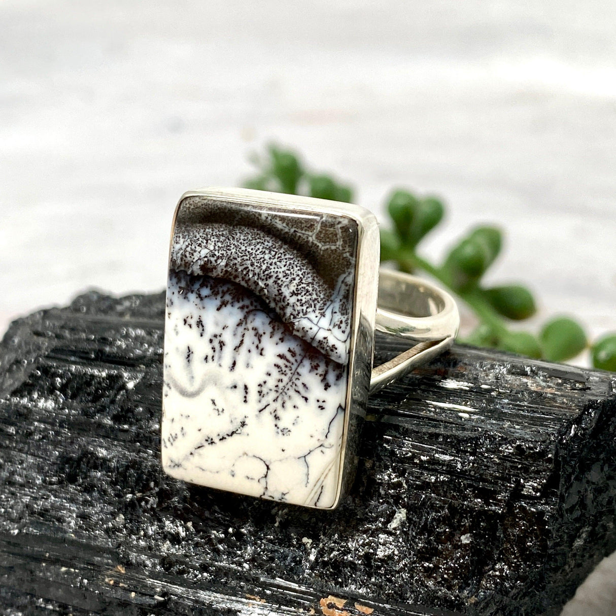 Dendritic Opal rectangular ring s.10 KRGJ2294 - Nature's Magick