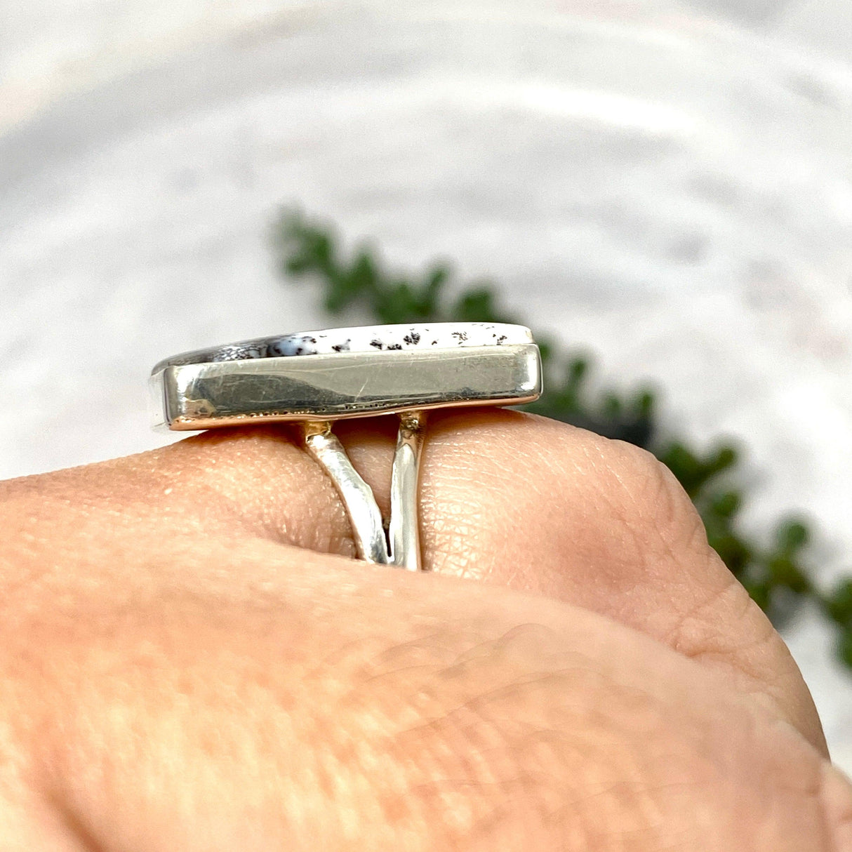 Dendritic Opal rectangular ring s.10 KRGJ2294 - Nature's Magick