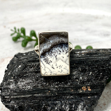 Dendritic Opal rectangular ring s.9 KRGJ2293 - Nature's Magick