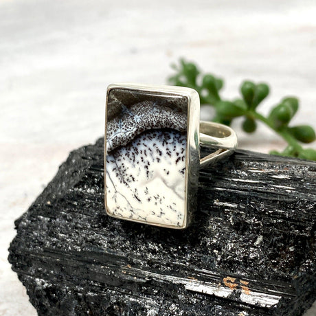 Dendritic Opal rectangular ring s.9 KRGJ2293 - Nature's Magick