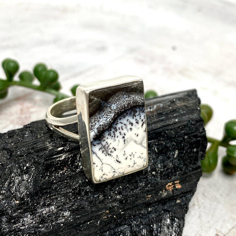 Dendritic Opal rectangular ring s.9 KRGJ2293 - Nature's Magick