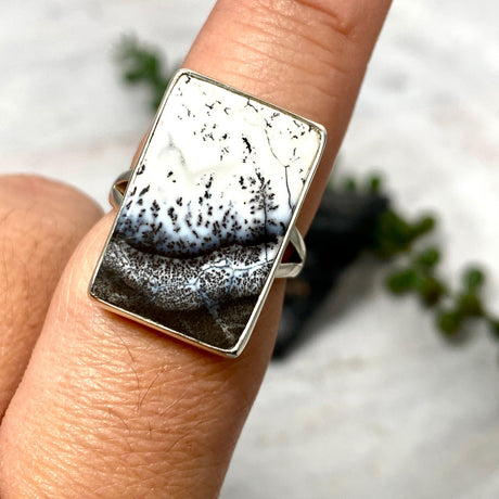 Dendritic Opal rectangular ring s.9 KRGJ2293 - Nature's Magick