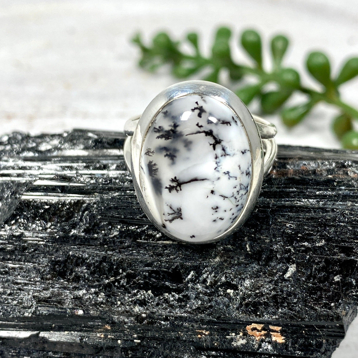 Dendritic Opal small oval ring s.7 KRGJ2791 - Nature's Magick