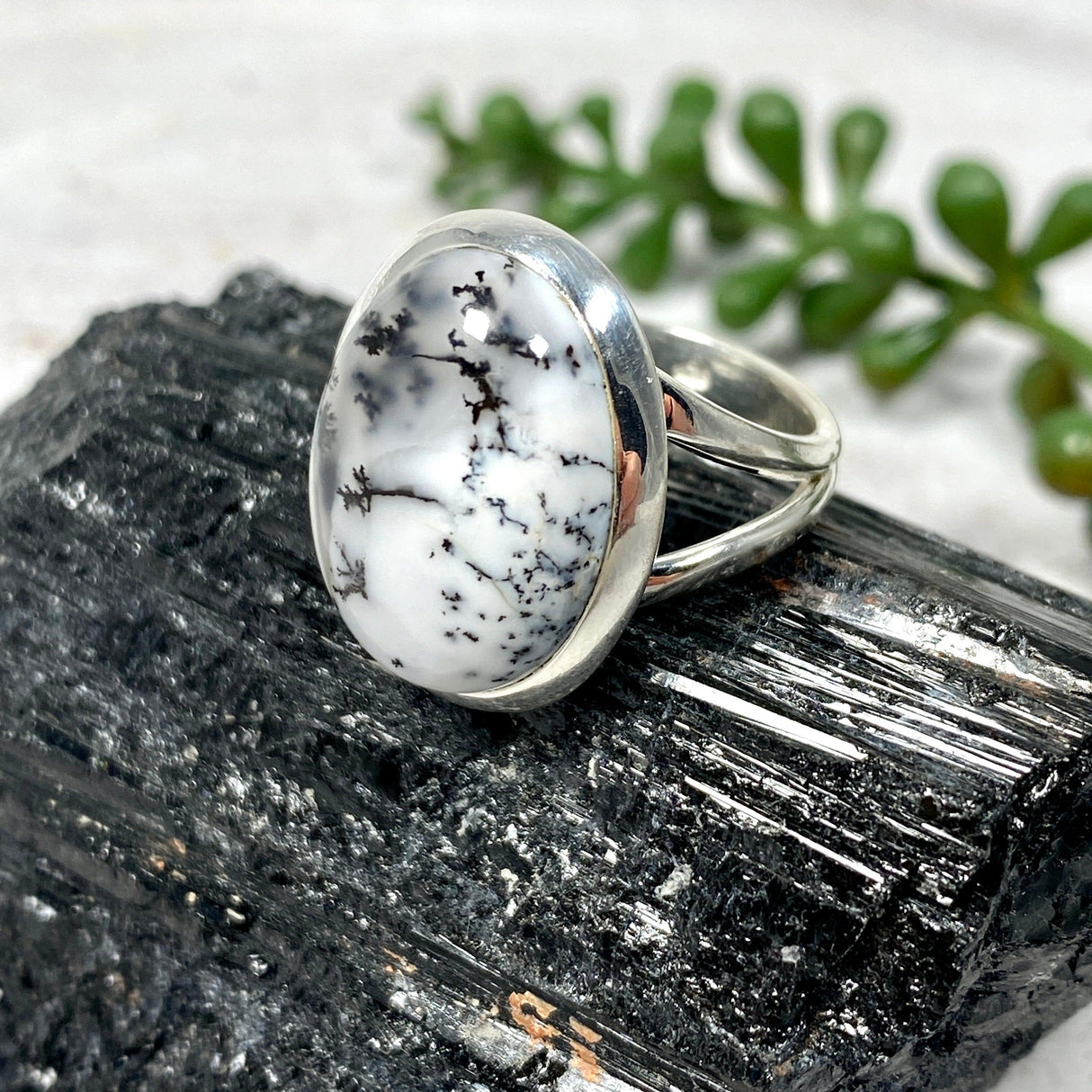 Dendritic Opal small oval ring s.7 KRGJ2791 - Nature's Magick