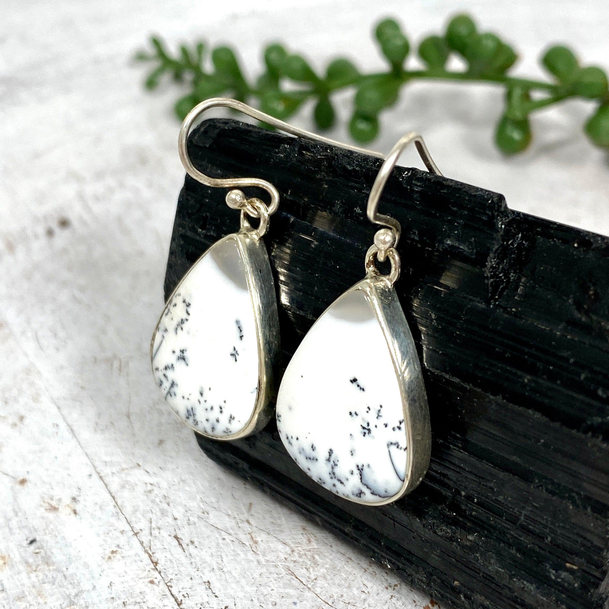 Dendritic Opal teardrop earrings KEGJ1017 - Nature's Magick