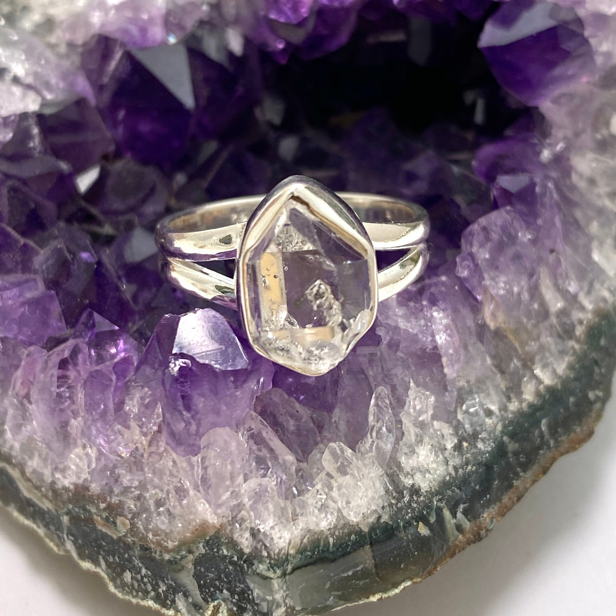 Diamond Quartz Raw Split Band Ring Size 7.5 PRGJ782