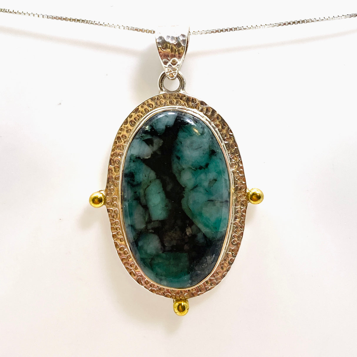 Emerald Oval Cabochon Pendant in a Decorative Setting KPGJ4638